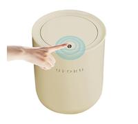 Garbage Can with Lid, Small Cream Kitchen Trash Bin, Body PP, Lid ABS Dog-Proof Vanity Wastebasket, Round Design for Living Room and Toilet, Compact Size, 22x22x25.5cm
