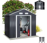 GARDEBRUK Casetta per Attrezzi da Giardino 196x132x188cm, Fondamenta 2m² | Casetta per Attrezzi, Metallo, XL, Antracite, Porta Scorrevole, Lamiera Acciaio, 4 Ganci, Giardinaggio, Esterno, Resistente