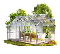 GARDEBRUK Serra da Giardino in Alluminio 7.2m² | 380x190cm, 4 Lucernari, Coltivazione, Orto, Piante, Giardinaggio, Casetta, Ortaggi, Porta Scorrevole, Termometro Integrato