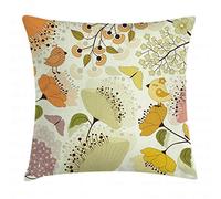 Garden Art Reviving Nature Composition with Flowers Birds And Butterflies Cheerful Spring Copricuscino Lusso Fodera per Cuscino Traspirante Copricuscini per Camera Divano Giardino 45X45Cm