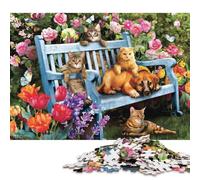 Garden Bench Cats Puzzle in Legno Per Adulti 500 Pezzi Regalo Per Amore E Amico Gioco Education Per Gioco Familiare Decorazione Interna Unica Stress Relief 500pcs (52x38cm)