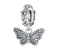 Garden Butterfly and Small Flower Pendant Charm, 925 Sterling Silver Charm Bracelet Accessory, Compatible with Pandora Bracelet Neckalce