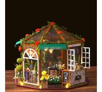 Garden Cafe Tiny House - Kit di mobili in legno e luce a LED, kit fai da te in miniatura creativo per adolescenti e adulti per costruire un modello di piccola casa