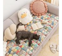 Garden Chic Cotton Protective Couch Cover, Anti-Cat Scratch Sofa Cushion Plaid Quilted rug Sofa Covers for Living Room Non-Slip Couch Seat Cushion Tatami Mat(A,60 * 60cm)