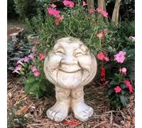 Garden Face Sculpted Flower Pot,Whimsical Face Planter with Feet,Unique Resin Flower Pot for Succulents Herbs Home Decor,Funny Expression Head Planter for Indoor Outdoor Use