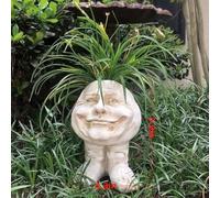 Garden Face Sculpted Flower Pot,Whimsical Face Planter with Feet,Unique Resin Flower Pot for Succulents Herbs Home Decor,Funny Expression Head Planter for Indoor Outdoor Use