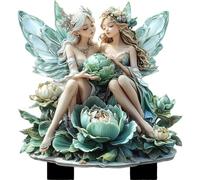 Garden Fairies, Plant Pot Decorations, Adorable Fairy Garden Decoration, Miniature Gnome Figurines and Accessories, Fence Ornament for Desk or Outdoor Use, 9.84x11.81 inches