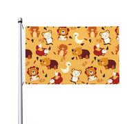 Garden Flag Carini Animali Dei Cartoni Animati: Scimmie, Volpi, Anatre, Leoni Colore Vivido Bandiera Resistente Ai Raggi Uv Bannière Per Eventi Bar Conferenza 3X5Ft