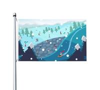 Garden Flag Persone Che Vanno In Slitta E Giocano Sulla Neve Coutures Doubles Bandiera Occhielli In Metallo Bannière Per Bar Eventi Giardino 3X5Ft