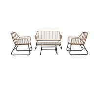 Garden Friend Salotto Cebu S2251001 in acciaio e polirattan set composto da tavolo, divano e 2 poltrone colore nero, naturale e bianco
