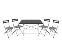 Set Koby Double Salotto Con Tavolo E 4 Sedie Pieghevoli In Metallo Antracite