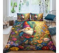 Garden gnomeSet Di Copripiumino microfibra morbida 3 Pezzi stampa di 3D con cerniera Fantasy folk art style copripiumino incluso federe aiosa ultra morbido for coppie Single（135x200cm）