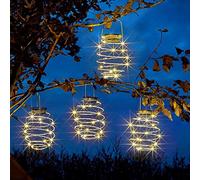 Garden Mile 4x Luci LED Solari a Spirale Illuminazione per Esterni Set di 4 Lanterne da Appendere per Giardino Luci Bianche Calde Luci a Spirale in Rame da Appendere Decorazione Autunnale per Esterni