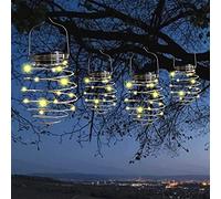 Garden Mile Lanterna da giardino a LED a energia solare, con effetto a spirale, da appendere, per feste, matrimoni, decorazione da giardino (luce a spirale, confezione da 4)