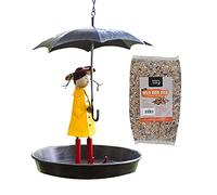 Garden Mile® - Mangiatoia per uccelli con ombrello con sacchetto da 1 kg di mangime per uccelli, semi da appendere, semi di noci e uccelli