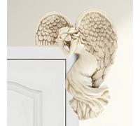 Garden Mile® Ornamento vintage stile shabby chic con angelo alato in avorio per stipite della portaDecorazione natalizia unica scultura da parete ad angolo retto in avorio per porta effetto porta