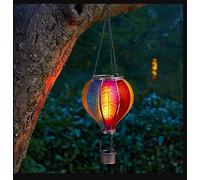 garden mile Palloncino Fiesta, lanterna da appendere a forma di mongolfiera, realistica, a energia solare, in metallo, colorata, per giardino, esterno, interno, illuminazione per patio (color mutli)