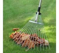 Garden Mile Rastrello regolabile da 118 cm/148 cm, per foglie autunnali, 15 denti, in acciaio leggero, manico tubolare in acciaio e impugnatura in plastica, manutenzione del giardino