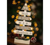 Garden Mile RUSTICO 40cm Illuminare a batteria in legno piano del tavolo Albero Di Natale con galleggiante 3D stelle bianco caldo OLOGRAMMA LUCI LED shabby chic Festivo finestra o