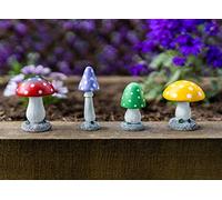 Garden Mile Set di 4 funghi ornamentali da giardino multicolore a forma di fungo, mini statue in resina resistente alle intemperie, realistiche, per vasi da fiori, patio, aiuole, decorazione da