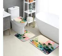 Garden Oasis - Set di 3 tappetini da bagno con pietre colorate e foglie, assorbenti e antiscivolo, a forma di U, lavabili, in memory foam, ad asciugatura rapida, per primavera e estate