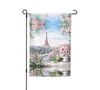 Garden Paris Torre Eiffel con fiori stampa bandiere 30,5 x 45,7 cm su entrambi i lati, decorazione stagionale per la casa all'aperto e per tutte le stagioni