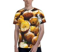 Garden Potatoes Print - Maglietta da uomo a maniche corte, girocollo, traspirante, elegante, casual, atletico, abbigliamento estivo, Nero , S