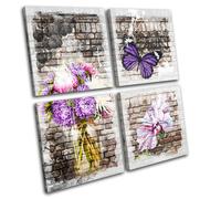 Garden Purple Butterfly Animal Floral MULTI TELA parete arte foto stampa