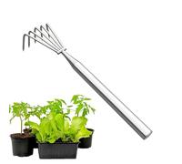 Garden Rake,Stainless Steel Long Handle Gardening Tools - Metal Small Rake for Gardening - for Weeding Digging Loosening Soil Outdoor Yard Leaves Grass Thatch Shrub Flower Beds