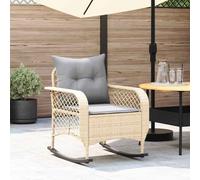 Garden Rocking Chair with Cushions, Beige Polyrattan Outdoor Swing Chair for Patio, Balcony & Backyard, Comfortable PE Wicker & Powder Coated Steel Frame, Weather Resistant, Max Load 110kg