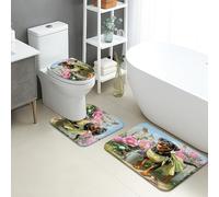 Garden Rottie - Set di 3 tappetini da bagno con motivo floreale, animali e uccelli, antiscivolo, a forma di U, lavabili, in memory foam, ad asciugatura rapida, set di tappeti da bagno
