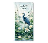 Garden Serenity - Copertura decorativa per porta d'ingresso, elegante motivo floreale con airone blu, decorazione per interni ed esterni, per primavera ed estate, 91 x 183 cm