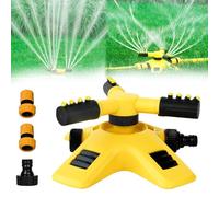 Garden Sprinkler, Adjustable 360° Rotation Garden Sprinkler, Automatic 3-Arm Lawn Watering System with Expandable/Connection Design, Quick-Connect & Water-Saving ABS for Yards Gardens Farms (Set E)