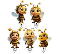 Garden Stakes Decor, 2D Acrylic Honeybee Ornaments, Easy-to-Install Yard Art, 5.91 inches, 5-Piece Outdoor Decoration Set for Patio, Porch, Terrace, Lawn, Pathway, Flower Pots