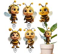 Garden Stakes Decor, 2D Acrylic Honeybee Yard Stake, 5.91 Inches Easy to Install Outdoor Lawn Art Ornaments, 5 Piece Garden Decoration for Patio, Porch, Terrace, Flower Pots, Pathways