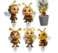 Garden Stakes Decor, 2D Acrylic Honeybee Yard Stakes, Weatherproof Outdoor Lawn Art, Easy to Install Decoration Set, 5-Piece Ornament for Patio, Porch, Pathway, Terrace, and Flower
