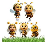 Garden Stakes Decor - Yard Stakes for Decorations | 2d Acrylic Decorative Plant Little Bee Stake | Easy to Install Lawn Art Ornament, 5 Pieces Outdoor Decoration for Terrace Patio Porch Lawn