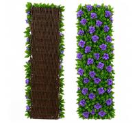 Garden Trellis with Leaves, Expanding Garden Trellis Panels, Artificial Trellis Screening with Ivy and Violet Flower, Artificial Ivy and Violet Flower Fence Screening (Violets*1)