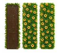 Garden Trellis with Leaves, Expanding Garden Trellis Panels, Artificial Trellis Screening with Ivy and Violet Flower, Artificial Ivy and Violet Flower Fence Screening (Sunflowers*2)