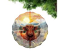 Garden Wind Spinners, Rustproof Highland Cow Metallo, 3D Wind Chimes with 9.84x9.84 pollici, Whimsical Art for Balcony Railings Pergole, Indoor and Outdoor