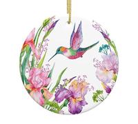 Garden with birds and flowers 2025 Festive Custom Round Ceramic Christmas Ornament - 7,6 cm Hanging Decor for Tree Home Mall