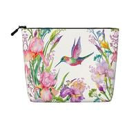 Garden with Birds and Flowers Portable Cosmetics Case Fake Hemp, grande borsa per il trucco impermeabile da viaggio borsa da toilette