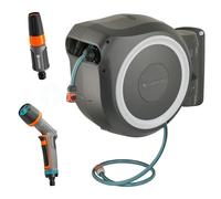 GARDENA Avvolgitubo a parete RollUp L (bianco) 30 m: con lancia ecoPulse, avvolgitubo orientabile, guida integrata per tubi, incl. tubo di qualità da 30 m GARDENA e ausilio per il montaggio