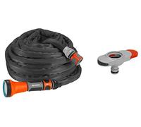 Gardena G1842720 Tubo in Tessuto Liano, Nero/Arancione/Grigio, Set di 10 m, Lancia, Adattatore per Rubinetti Interni