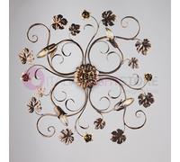 GARDENA Plafoniera a Soffitto Floreale Rustica 4 Luci Ferro Battuto marrone oro