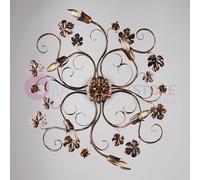 GARDENA Plafoniera Soffitto Floreale Rustica 6 Luci Ferro Battuto marrone oro