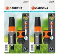 Gardena Set Lancia per Irrigazione Classic + Raccordo Acqua-Stop: per Tubi da Giardino da 13 mm (1/2") e 15 mm (5/8 "), Getto Regolabile da Stretto a Nebulizzato (18288-20) (Confezione da 2)