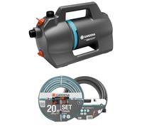 Gardena Set pompa da giardino 4100 Silent: innovativa pompa silenziosa con set aspirazione 3,5 m, tubo Classic 20 m, portata 4100 l/h, motore 550 W, impermeabile, a risparmio energetico (9051-20)