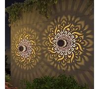 gardencave Confezione da 2 luci solari per recinzioni da esterni, in metallo, ad energia solare, a tema mandala, impermeabili, per giardino, patio, cortile, decorazione (confezione da 2)