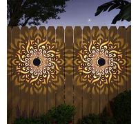 gardencave Confezione da 4 luci solari per recinzioni, in metallo, alimentate ad energia solare, per esterni, a tema mandala, impermeabili, per giardino, patio, cortile, decorazione (confezione da 4)